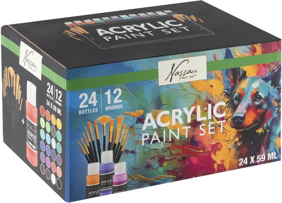 Art Classes Group Lot De 24 Peintures Acryliques Et 3 Pinceaux De