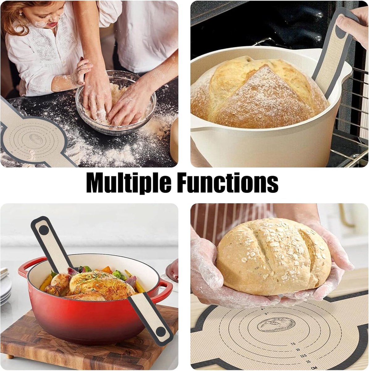 Lange Handvatten Deeg Mat - sling bakmat - 2 stuks - Multifunctionele siliconen bakmat - Herbruikbare Nederlandse Ovenvoering - brood-Sling siliconen bakmat - Broodbakmat - voor gebruik in ovens en magnetrons - Brood Bakken Mat — afbeelding 6