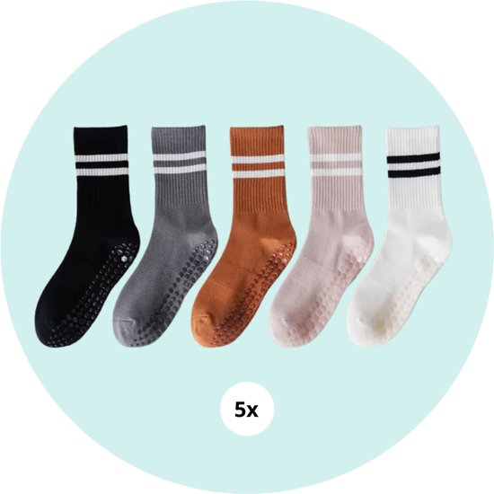 5 paires de Chaussettes antidérapantes Pilates / Chaussettes antidérapantes Yoga / Cours de Pilates en ligne gratuit inclus