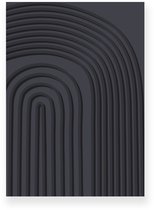 Poster 20x30 cm - Organische Lijnen - Donkergrijs - Minimalistisch - Japandi - Muurdecoratie - Wanddecoratie