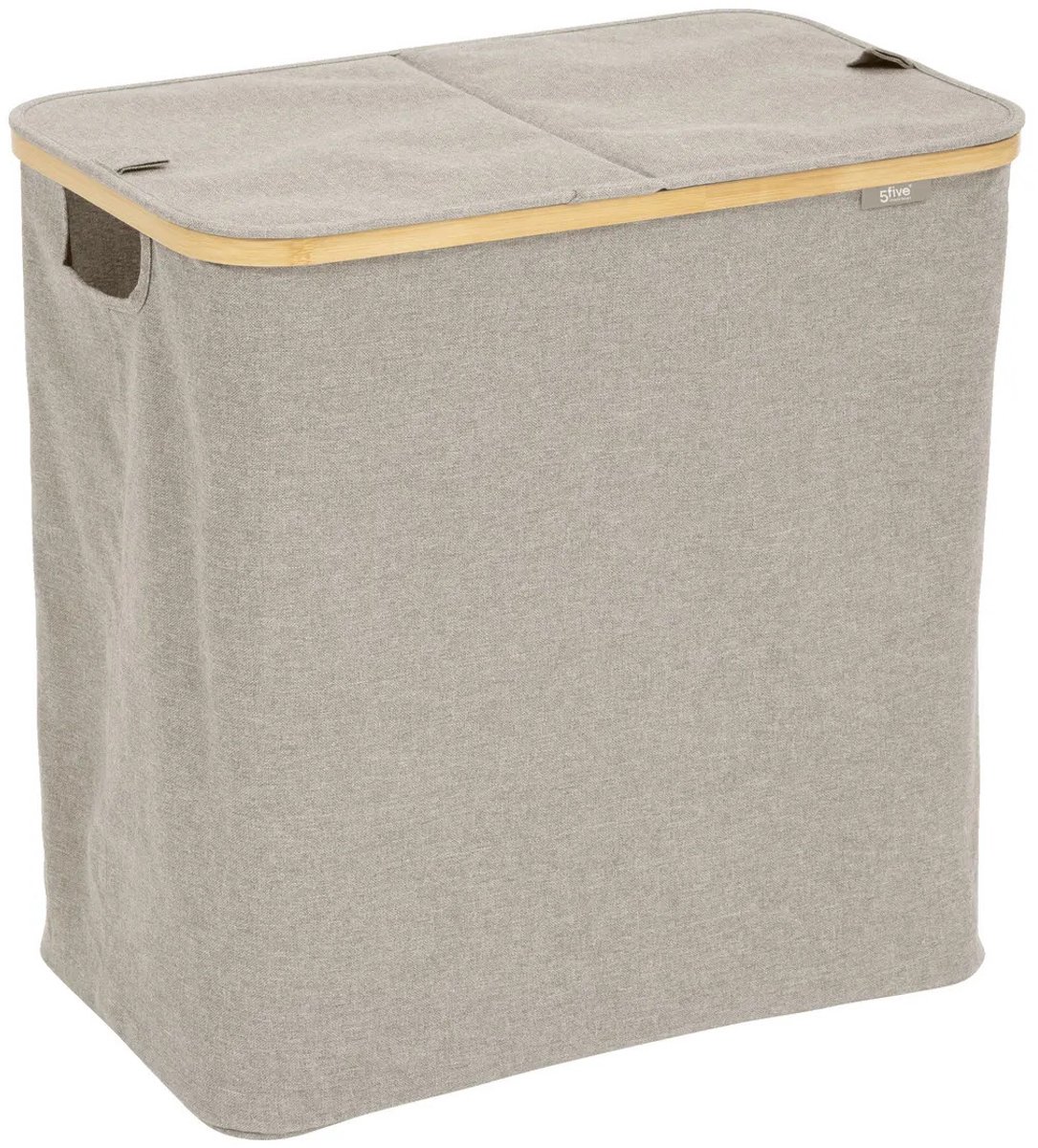 Goedkoopste 5Five Wasmand dubbel compartiment - polyester - met deksel - beige - 53 x 33 x 54 cm - 80 liter - Tidy Box - Opvouwbaar