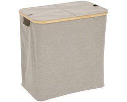5Five Wasmand dubbel compartiment - polyester - met deksel - beige - 53 x 33 x 54 cm - 80 liter - Tidy Box - Opvouwbaar