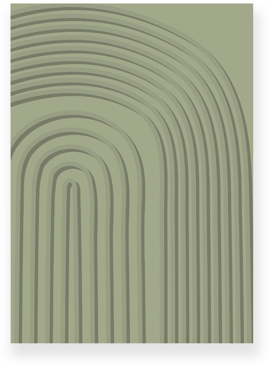 Yisual Poster 50x70 cm - Organische Lijnen - Groen - Minimalistisch - Japandi - Muurdecoratie - Wanddecoratie