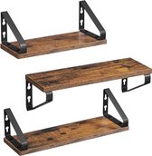 O'DADDY® Zwevende Planken - Wandplank - Vintage Design - Wandrek - Houten Planken voor Muur - Boekenplank - Wandplanken & -Rekken - 3 Stuks - Bruin Hout - Zwart Metaal