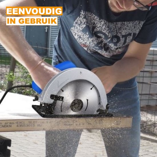 Scie circulaire 1500W Ravon - Rail rotatif électrique 5000RPM - Guide laser - Angle de biseau 0-45° - Lame de scie 180mm - Profondeur de coupe 55mm