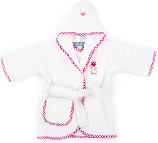 Babybadjas Lief! - 100% badstof katoen - div kleuren-Lief wit/roze-1-2 jaar (92)