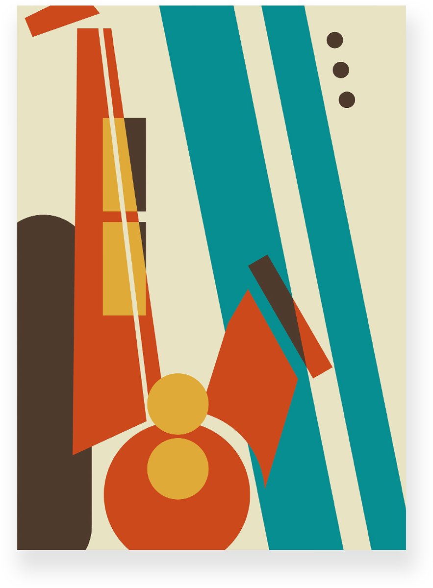 Yisual Poster 30x40 cm - Abstracte Saxofoon - Oranje - Blauw - Bruin - Muziek - Vintage - Muurdecoratie - Wanddecoratie