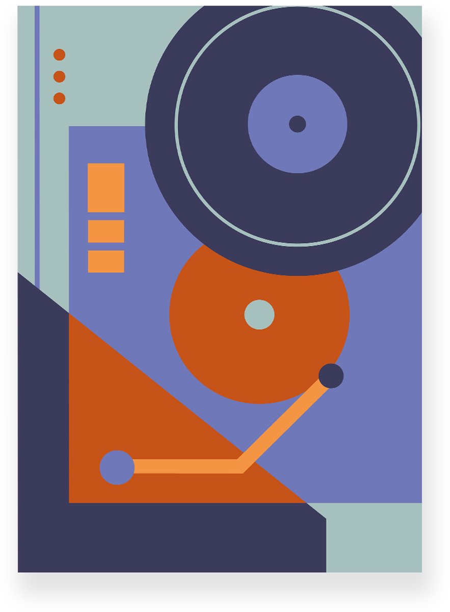 Yisual Poster 30x40 cm - Retro Platenspeler - Blauw - Oranje - Abstract - Vintage - Muurdecoratie - Wanddecoratie