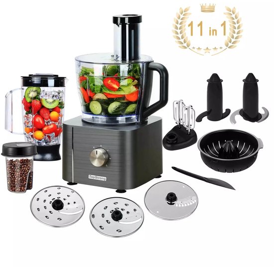 11 in 1 Food Processor - Multifunctionele Keukenmachine - Krachtig - Hakken, Snijden & Mengen - 1100W - 3 Snelheden - Gebruiksvriendelijk - Grijs