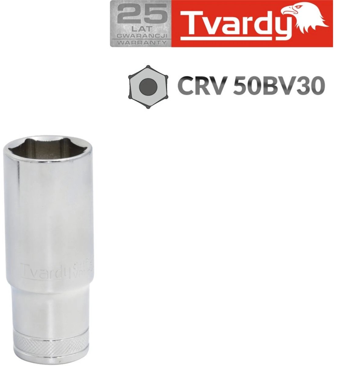 Tvardy Diepe dopsleutel - zeskant - 18 mm - extra grip - chroom vanadium staal