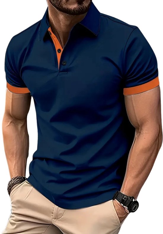 Nivard Golf Shirt Heren - T-shirt - Golfkleding - Golfen - Golf Accessoires - Polo Shirt - Marineblauw + Oranje - Maat M van Merkloos — afbeelding 4
