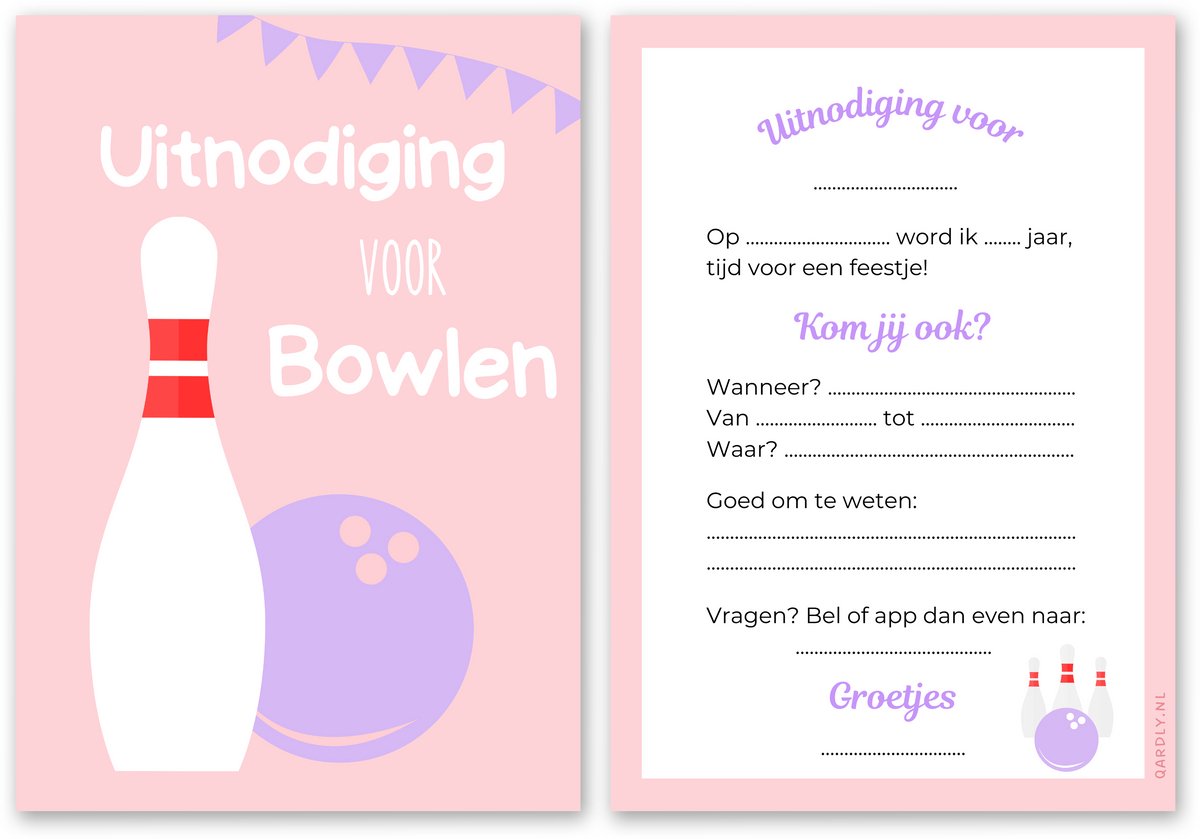 Uitnodiging kinderfeestje bowlen - 10 stuks - Uitnodiging verjaardag - Inclusief enveloppen - Uitnodiging bowling feestje