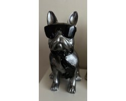 Goodyz-Franse Bulldog Beeld - 40cm hoog- met Bril - Diverse kleuren - Zilver