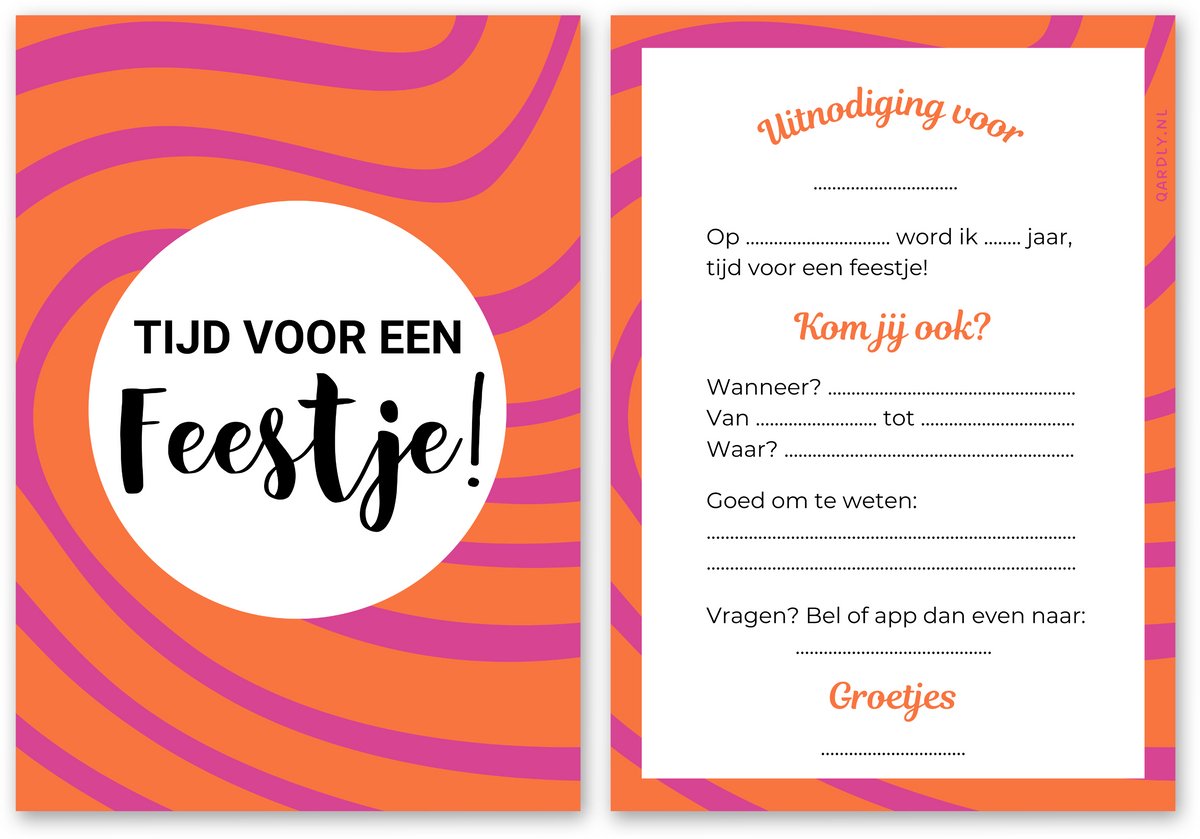 Uitnodiging kinderfeestje meisje - 10 stuks - Uitnodiging verjaardag - Inclusief enveloppen - Uitnodiging feest - Hippe print