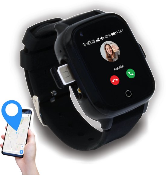 KUUS. W2 – Smartwatch kinderen, GPS horloge kind, kinder GPS tracker – Videobellen functie – 4G netwerk – Zwart – Nu tijdelijk met €5 gratis beltegoed!
