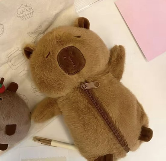 Creasowl® - Capybara - pluche etui, Capibara pluche pennenzakje voor meisjes, pluche etui met ritssluiting, Draagbare make-up zak, Zachte pluche opberg etui, Schattige capybara opbergtas, potloodhouder, pencil case, schoolbenodigheden, teken etui