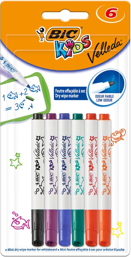 Marqueurs pour tableau blanc BIC Velleda pour enfants, 6 pièces.