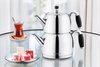 Tobeyz - Théière Alara - 1 L en haut et 2 L en bas - Acier inoxydable 18/10 brillant - Compatible induction - Ensemble théière bouilloire turque - Couvercle en Verres résistant à la chaleur - Poignées confortables en Siliconen Zwart - Coffret cadeau