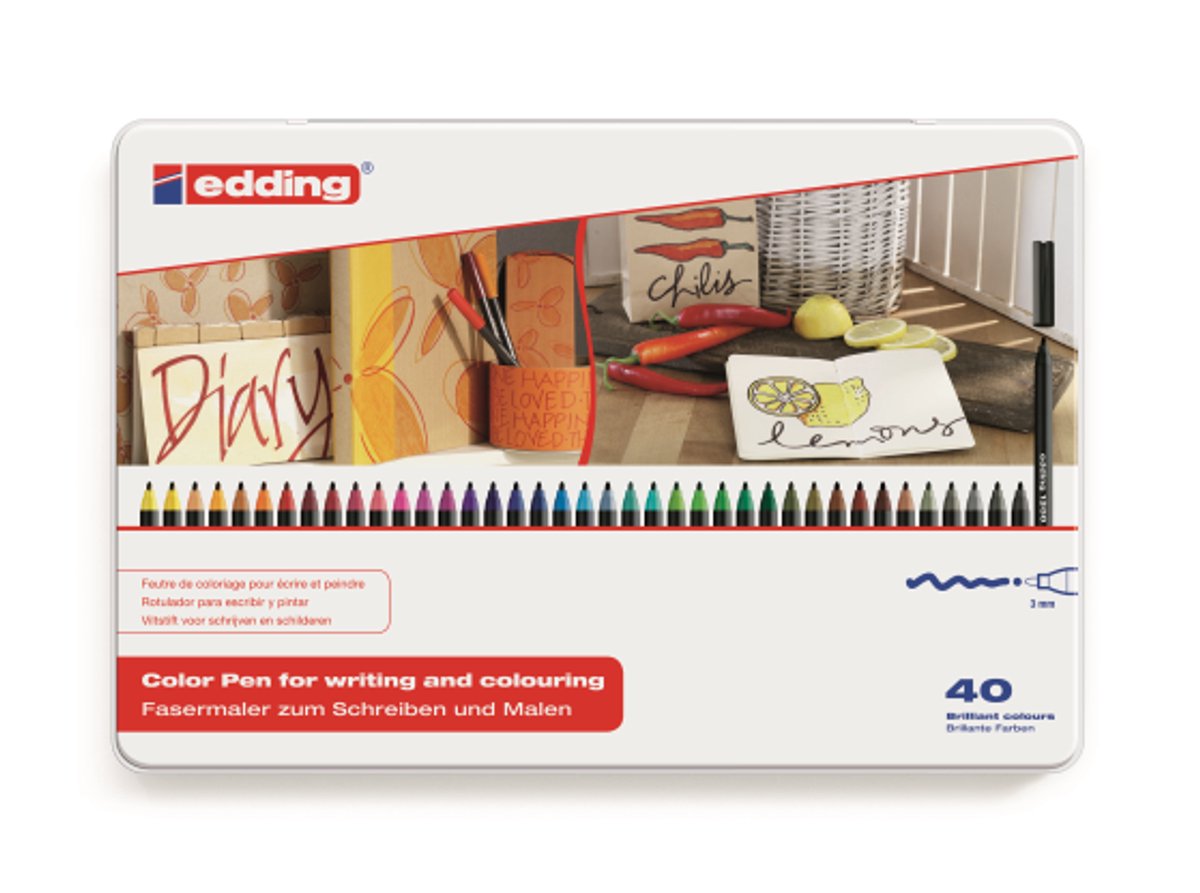 edding 1300/40 S teken-/viltstiften set - 40 stuks in verschillende kleuren - ronde punt 2 mm - prachtig om cadeau te geven - inkt op waterbasis - voor schrijven, schetsen en lay-outs op lichtgekleurd papier — afbeelding 3