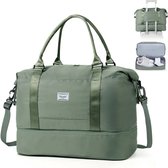 TAN.TOMI Reistas - Sporttas voor dames en heren - 46x23x32 cm -Met Smart -Sleeve voor op een Koffer - Handbagage Tas - Met Schoenenvak en Afneembare Schouderband - Groente