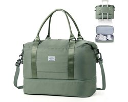 TAN.TOMI Reistas - Sporttas voor dames en heren - 46x23x32 cm -Met Smart -Sleeve voor op een Koffer - Handbagage Tas - Met Schoenenvak en Afneembare Schouderband - Groente
