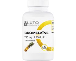Bromelaïne - 750 mg (4500 F.I.P) - 180 maagsapresistente capsules (DRcaps®) - Natuurlijk spijsverteringsenzym uit ananas-extract - laboratorium getest - veganistisch - hoge dosering - LUTO Supplements