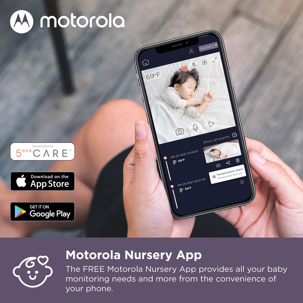 Afbeelding 3 van Motorola VM64 Babyfoon met Camera en App – 4.3” WiFi Video Baby Monitor met Smartphone App – 2-weg Audio, Nachtzicht, Temperatuur, Slaapliedjes, Digitale zoom