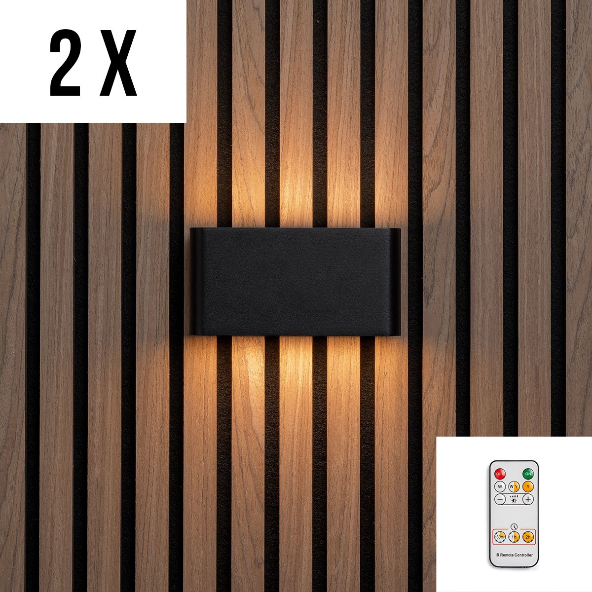 2 stuks - Akudeco - Wandlamp oplaadbaar voor binnen - Voor akoestische wandpanelen - 7800mAh batterij - 3000K warm wit licht - Met afstandsbediening - Mat zwart