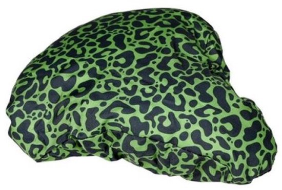 Groene fietszadelhoes met zwart luipaardprint.