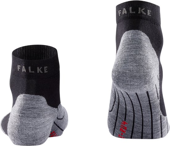 Zwarte Falke sokken met grijze hiel- en teenstukken, en logo op de boord.