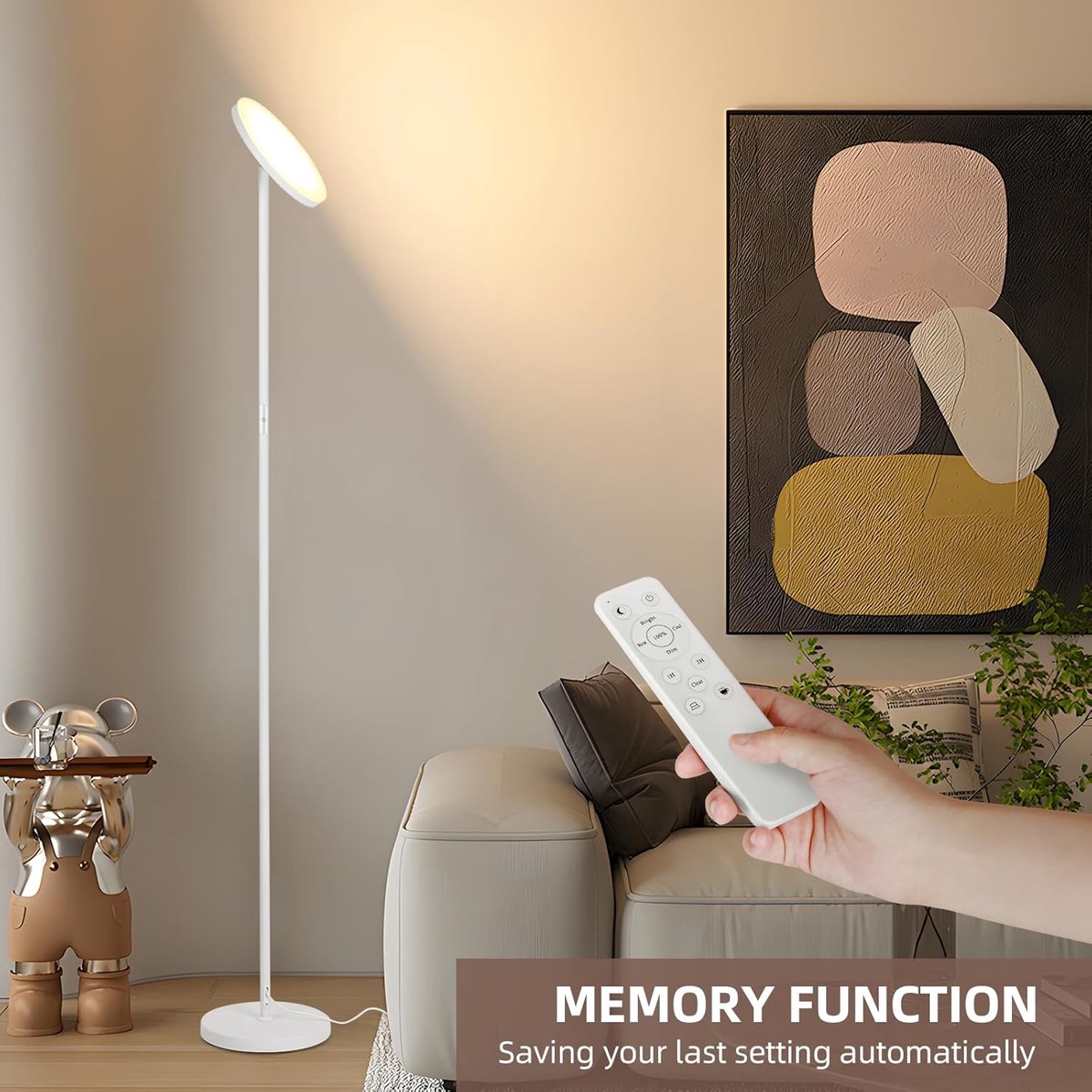 Lampadaire LED Dimmable 36W 2500lm SIBRILLE – 3 Têtes Rotatives 350° – Télécommande & Tactile – 4 Températures Couleur – Blanc