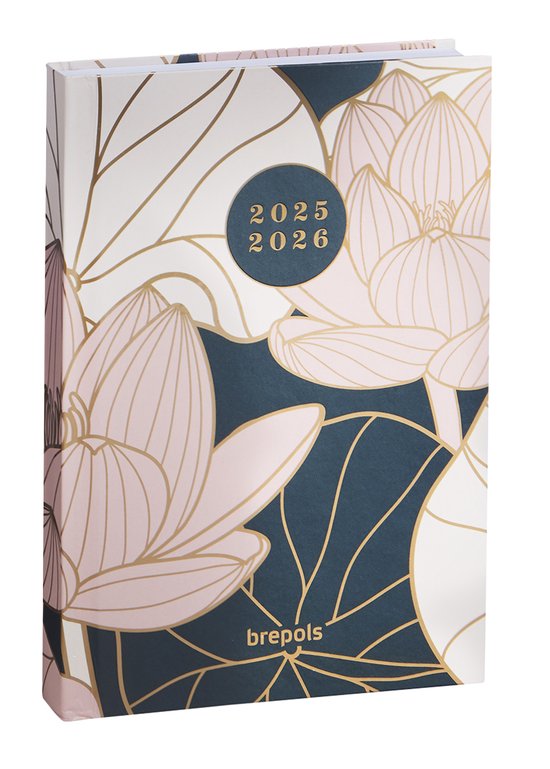 Brepols agenda 2025-2026 - FLORAL & LEAVES - Schoolagenda - 1 dag per pagina - Stevige omslag - Dagoverzicht - Roze - 11.5 x 16.9 cm
