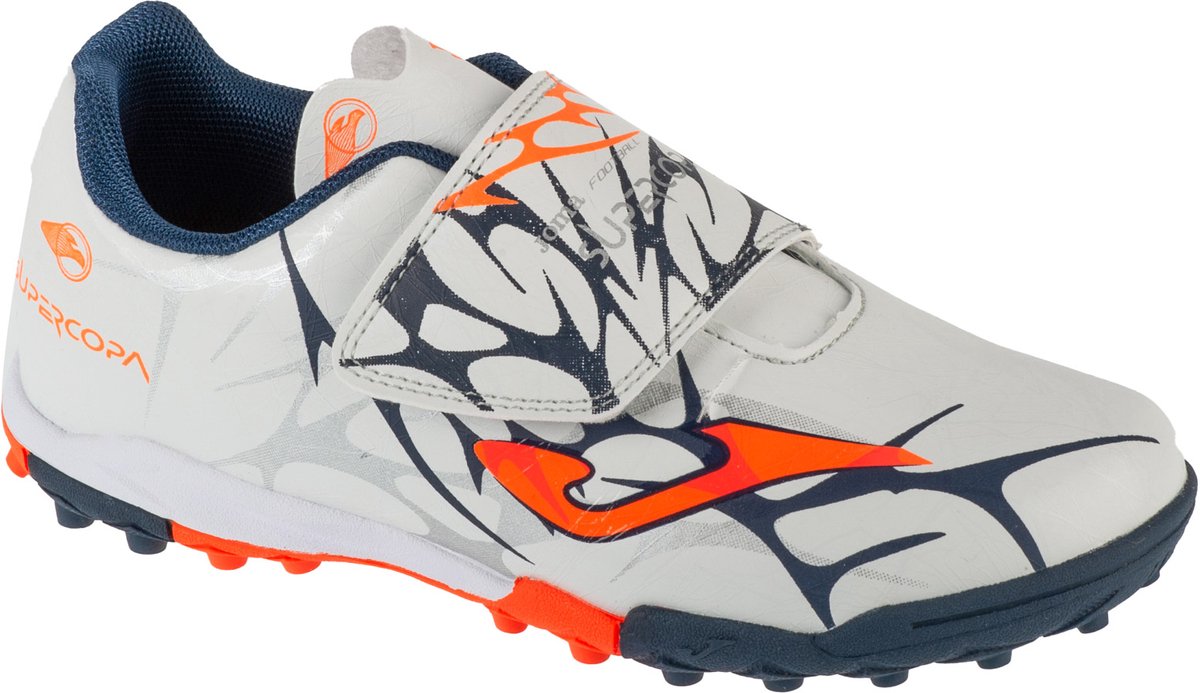 Witte Joma Super Copa Jr 25 SCJS TF voetbalschoenen voor jongens, maat 29, met synthetisch leren bovenwerk en klittenbands...