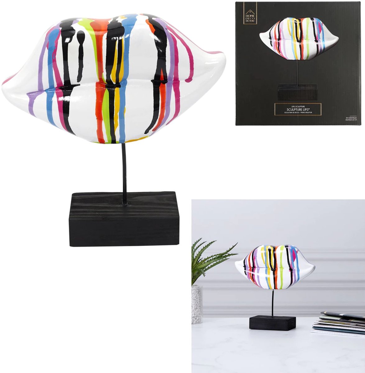 Lippen multicolor op standaard 19,5x10,5x6cm Lippen - Zoen - Liefde - Kusje - Zoenen - Lips - Verjaardags cadeau- Valentijn - moederdag cadeau -Kamer decoratie- ornament lippen