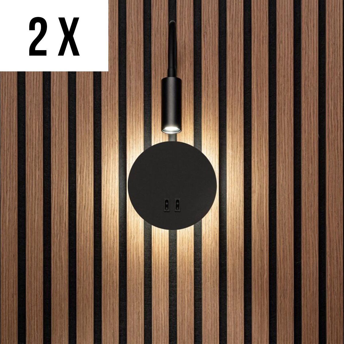 Akudeco – Wandlamp met netstroomaansluiting – Nachtkastje lamp – Dubbele verlichting – 3000K – Zwart - 2 stuks