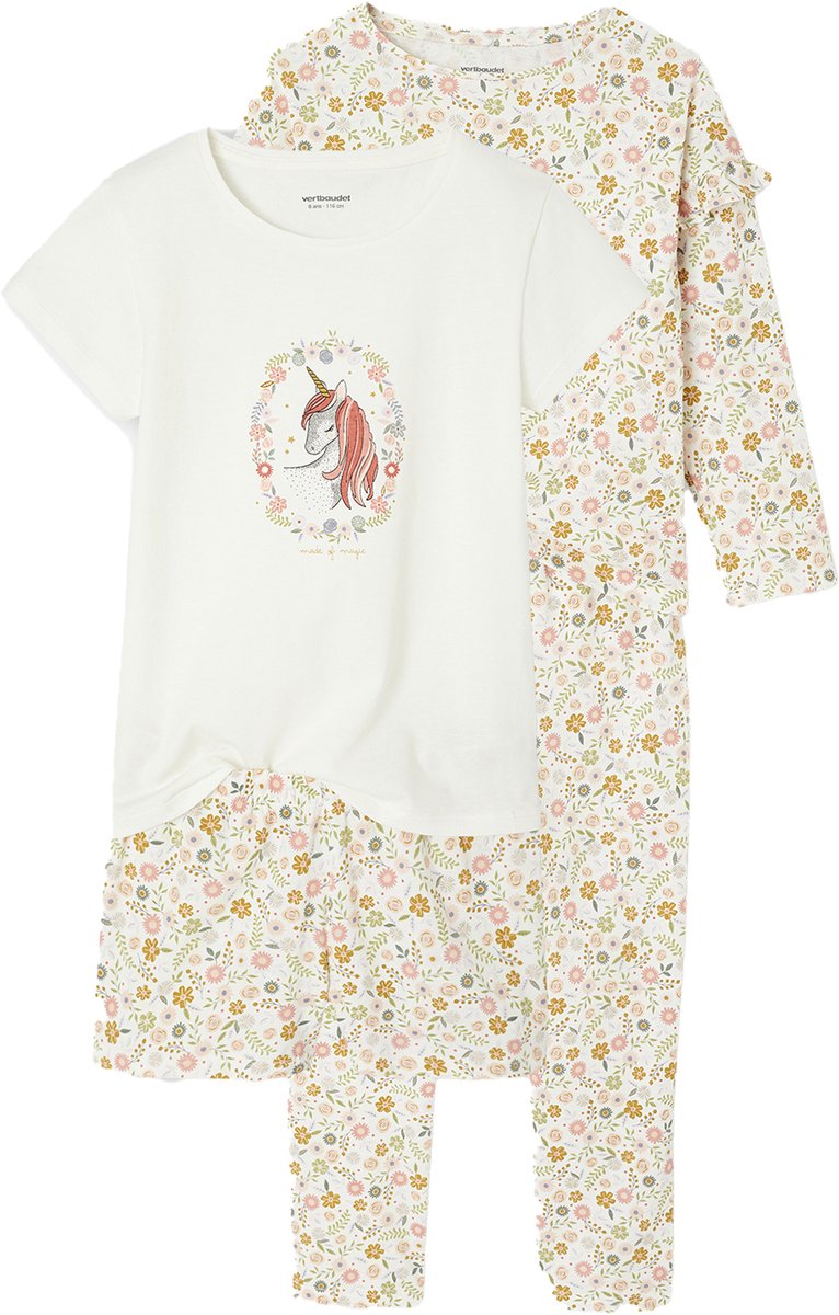 vertbaudet Lot pyjama + pyjashort flower power BASICS bleekblauw