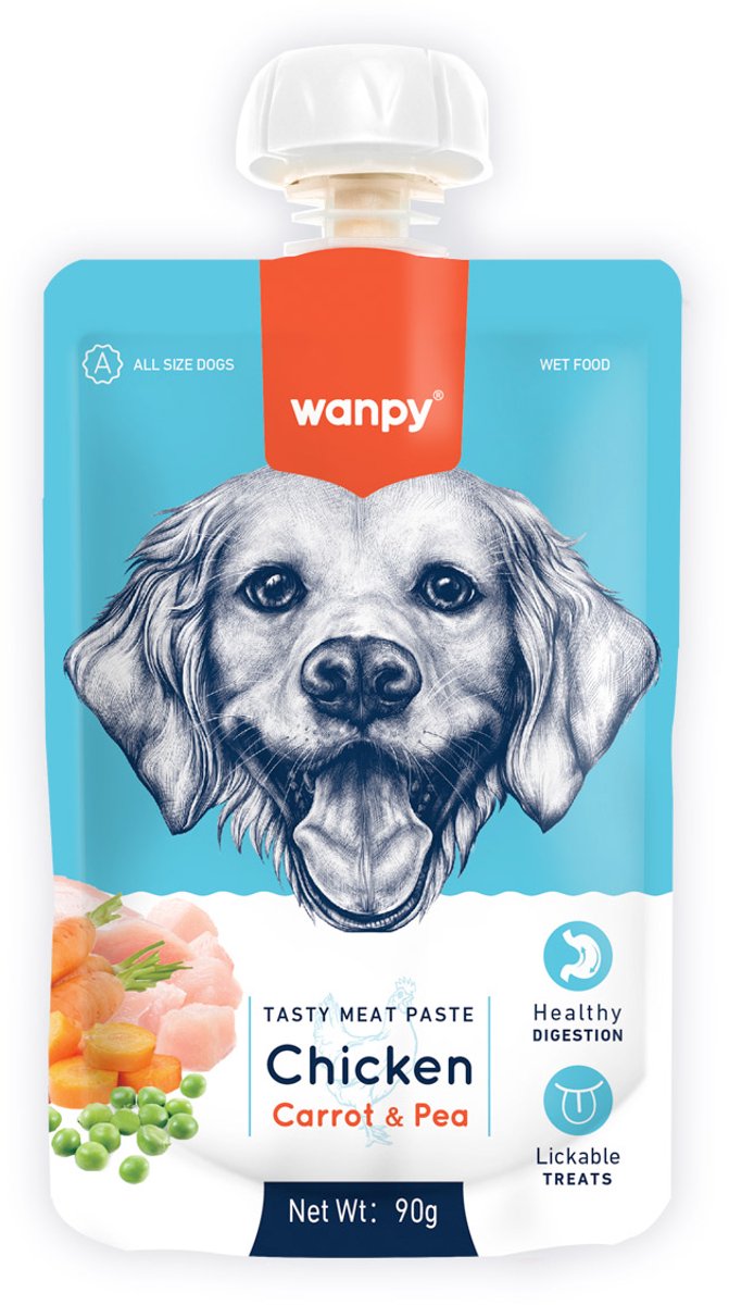 Wanpy - Smakelijke vleespasta met Kip Wortel & Erwt - Voordeelpack 10 Stuks - Hondensnack