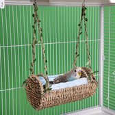 Nid d'oiseau balançoire Ultiluxe® - Blauw - Perruches, inséparables, perroquets - kussen rembourré - Nid d'oiseau en rotin tressé - Lieu de couchage, maison d'oiseau, nids - Accessoire de cage à oiseaux - Jouets