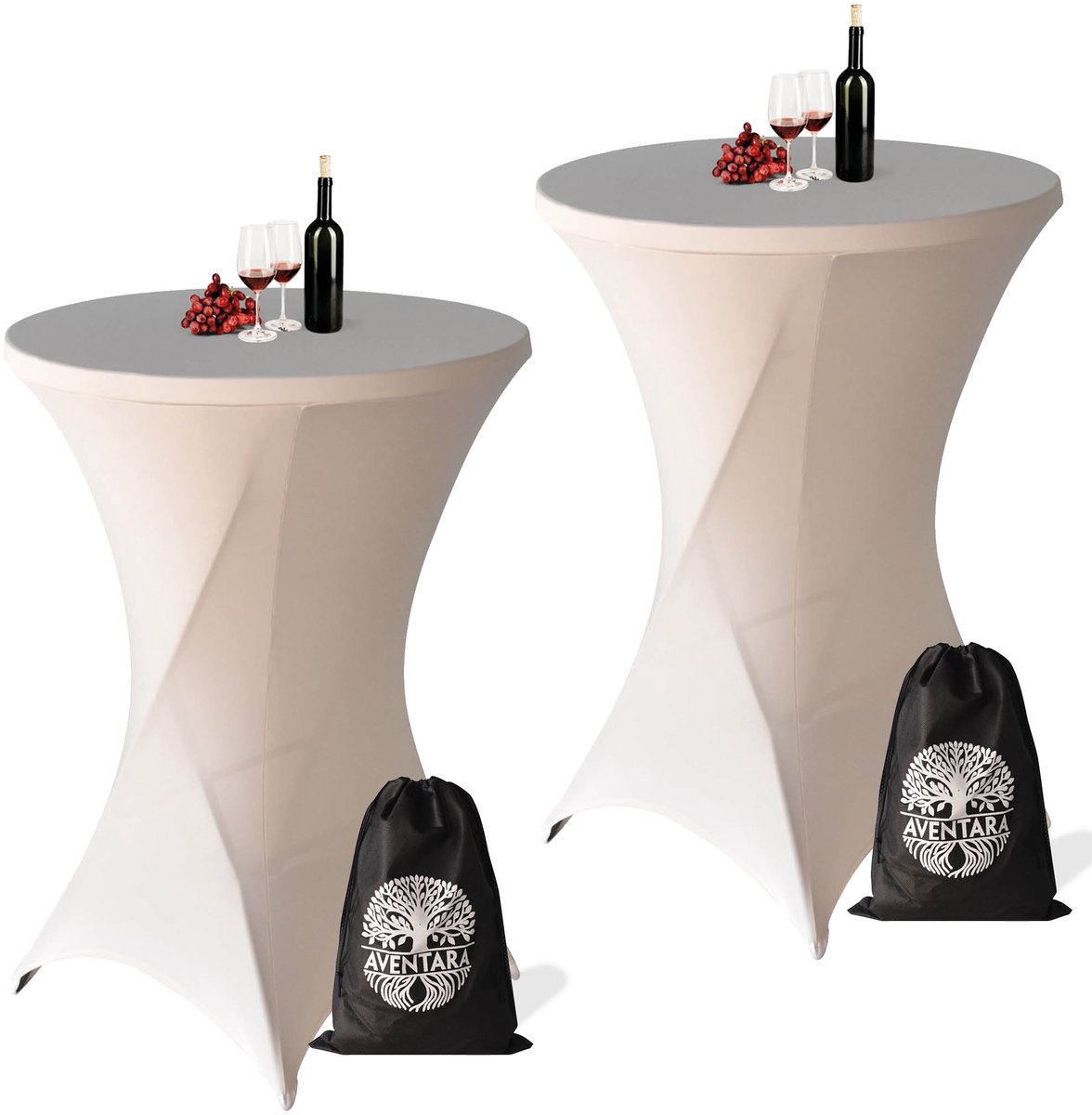 Statafelrok Champagne / Beige x 2 – ∅80-85 x 110 cm – Premium Stretch Stof – Kras- en Kreukvrije Hoes Extra Dik – Statafelhoes 2 Stuks met Opbergtas – Statafelrokken Geschikt voor o.a. Horeca, Recepties, Feest, Bruiloft en Evenementen