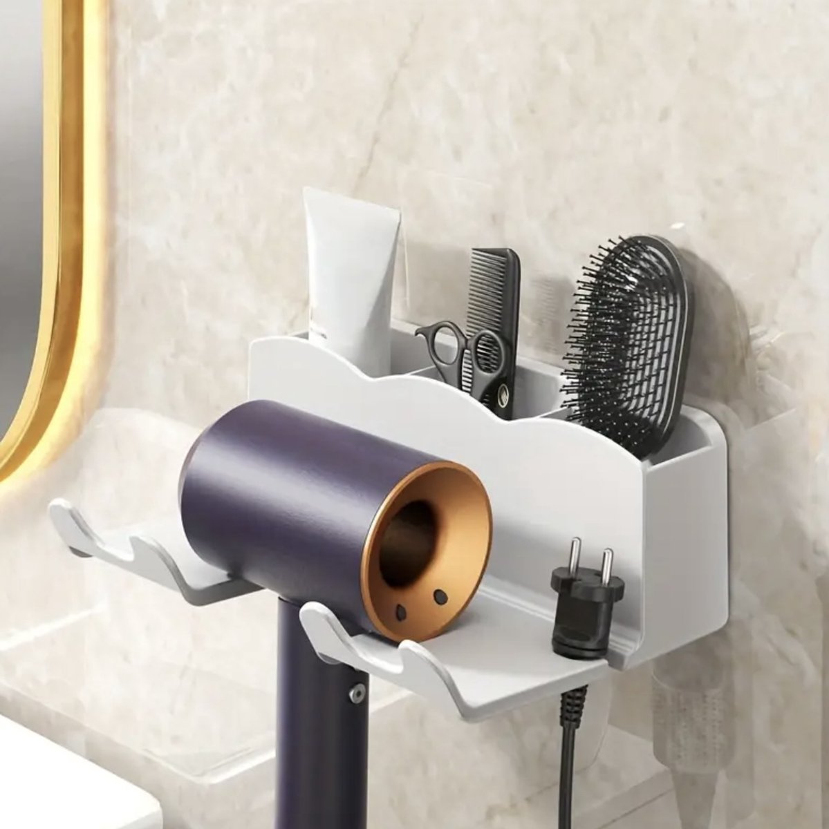 Twenty Two™ houder voor föhnborstel, badkamer accessoires | zonder te boren | haardroger opbergrek | eenvoudig montage | föhnhouder | badkamer ophangrek | universeel | voor hotel, badkamer, kapsalon, barbershop | wit