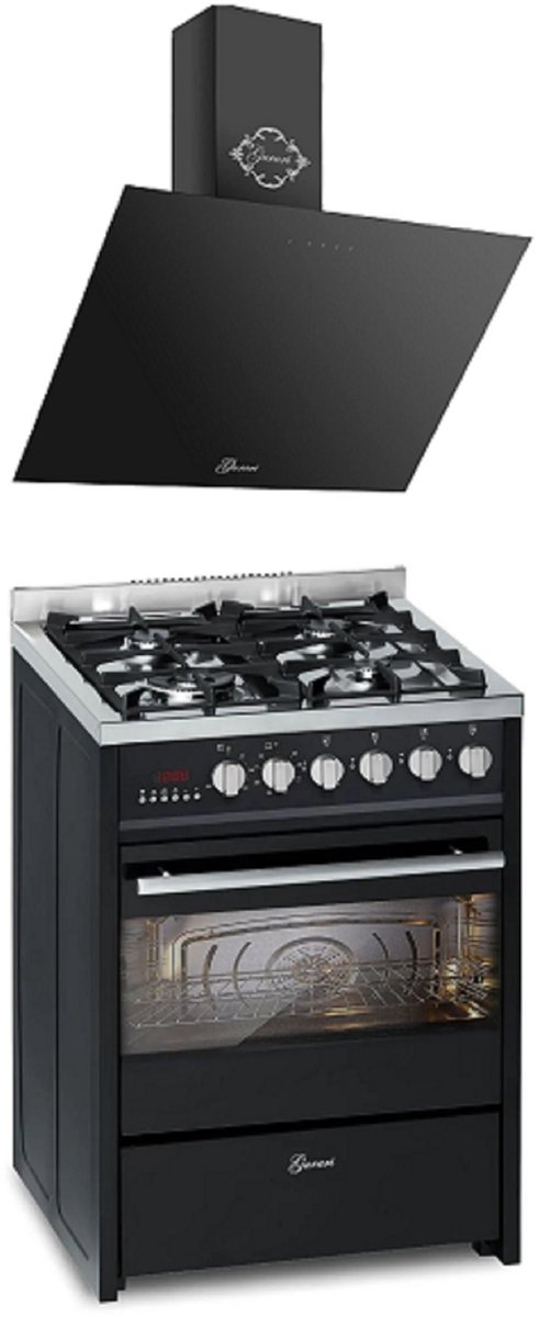 GURARI GCH E 610 BL, gasfornuis vrijstaand 60 cm+GCH D 286 BL Prime Afzuigkap 60 cm