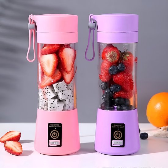 Mini Blender - Kleur: Roze - Draadloos & Draagbaar - Smoothie Maker - Sapcentrifuge - Mini Juicer - Sap maker - Mini Mixer - USB Oplaadbaar - Vruchtensap - Cup - Fles - Reis - Portable van Merkloos — afbeelding 3