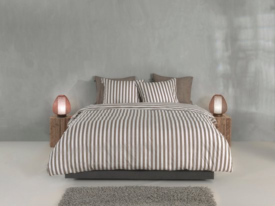 Zohome Dekbedovertrek Banda-di-Lino - Bedlinnen met Strepen - 140x220 - Taupe - Dekbedhoes van 100% Katoen — afbeelding 5