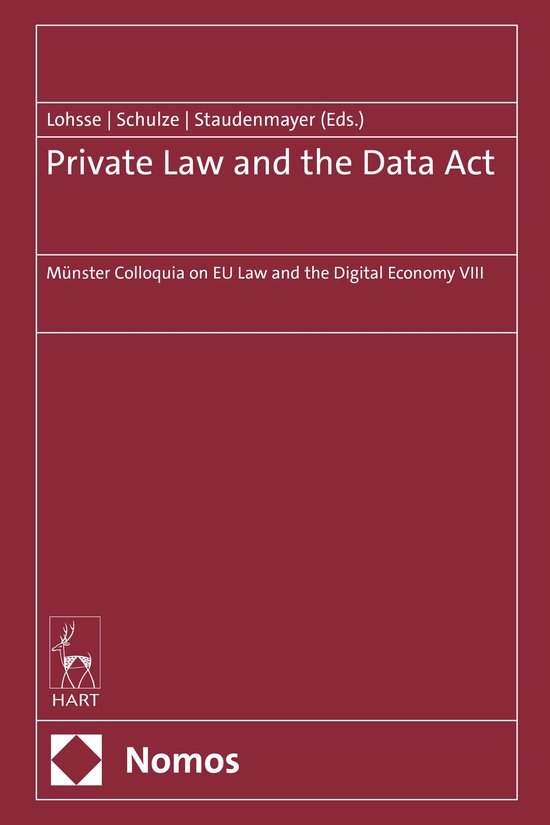Boek 'Private Law and the Data Act' met op de voorkant de namen van de redacteuren en de titel, en het logo van HART en Nomos.