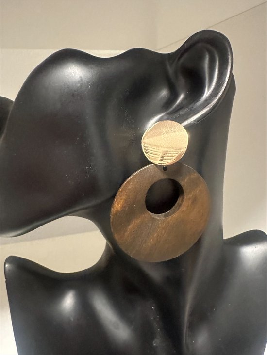 Grandes boucles d'oreilles rondes en bois marron foncé