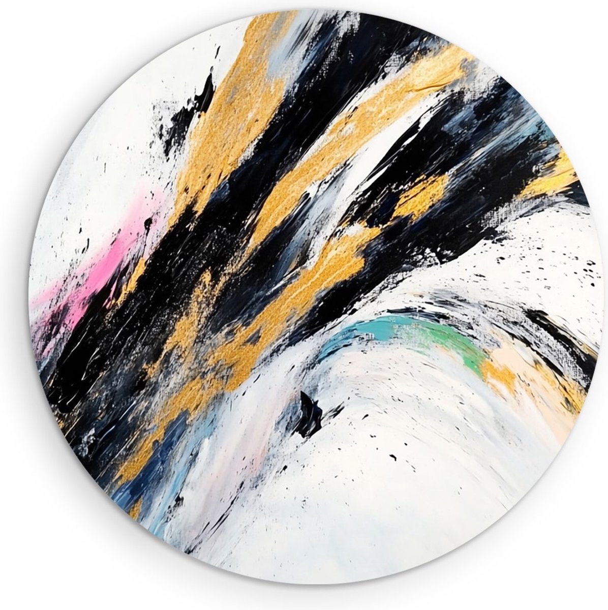 Saammp Forex Muurcirkel - Wit - Penseelvegen - Goud - Abstract - Ø 30 - Wandcirkel - Wanddecoratie Cirkel - Muurdecoratie Woonkamer - Kantoor Decoratie