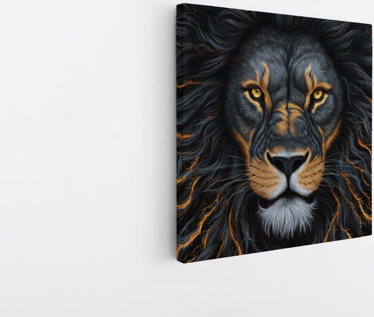 Saammp Canvas Schilderij - Abstracte Leeuw - Goud - zwart - Dieren - Natuur - 40x40 - Foto op canvas - Wanddecoratie - Muurdecoratie Woonkamer - Slaapkamer decoratie - Canvas Print Multicolor