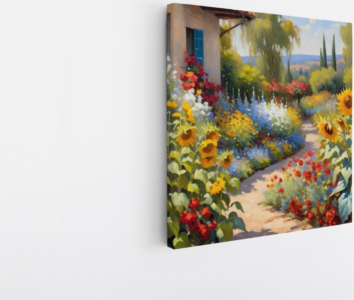 Saammp Canvas Schilderij - Bloementuin - Kleurrijk - Natuur - 100x100 - Foto op canvas - Wanddecoratie - Muurdecoratie Woonkamer - Slaapkamer decoratie - Canvas Print Multicolor