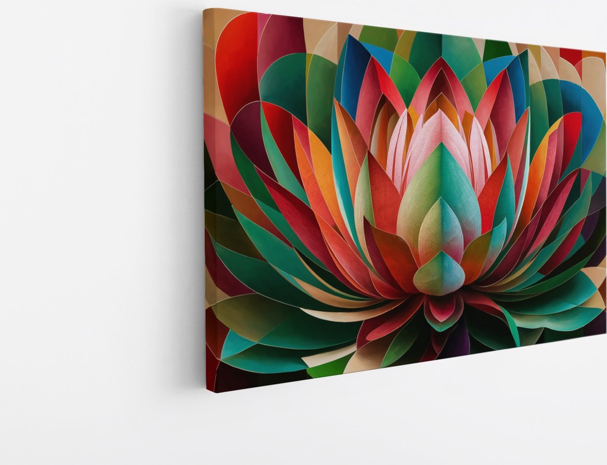 Saammp Canvas Schilderij - Kleurrijke Bloem Abstractie - Lotus Design - 70x50 - Foto op canvas - Wanddecoratie - Muurdecoratie Woonkamer - Kantoor Decoratie Multicolor