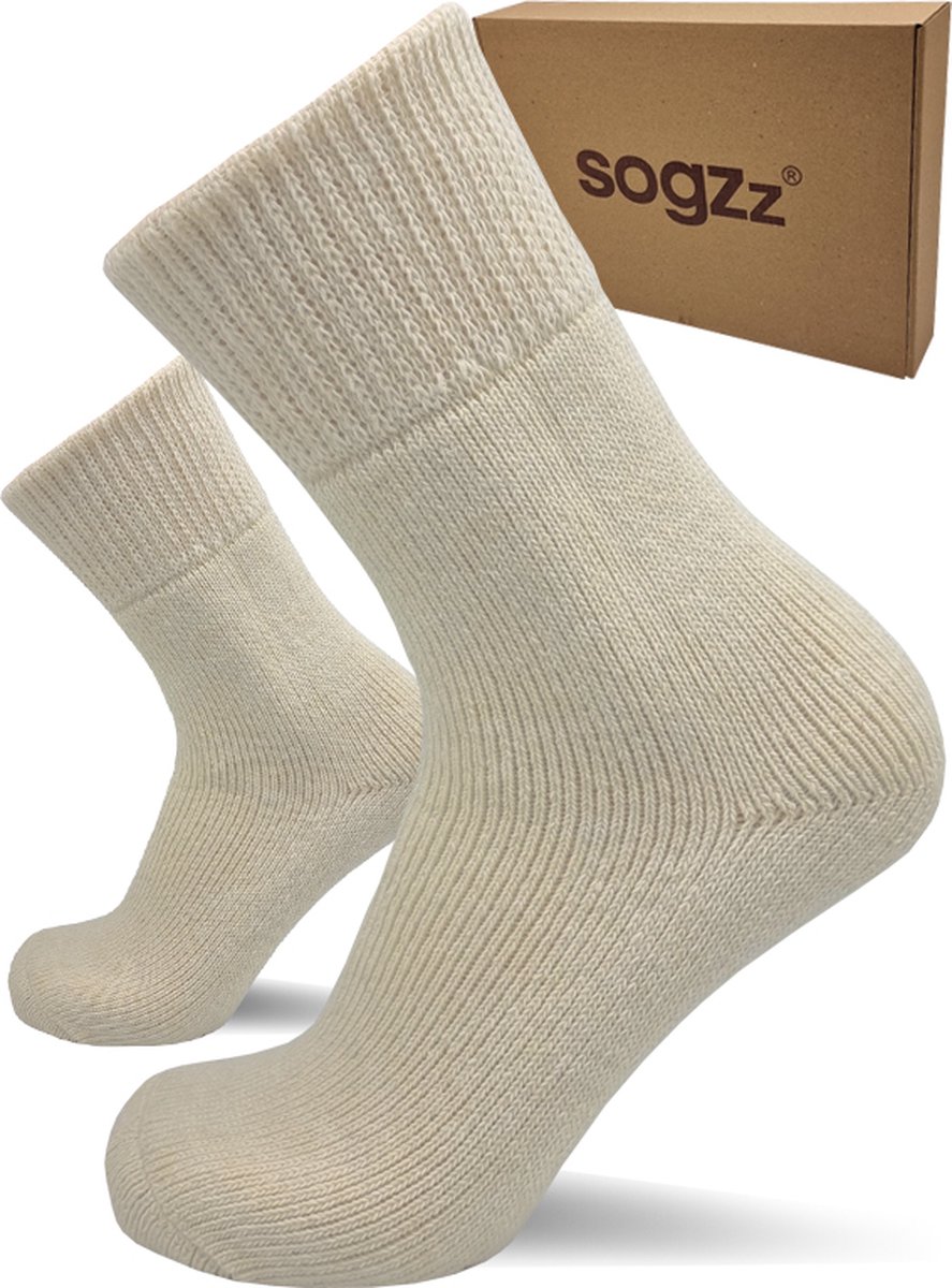 Wollen Thermo Sokken - Scheerwol - Warme Diabetes Sokken - Beige - Set Van 2 Paar - Maat 35/38